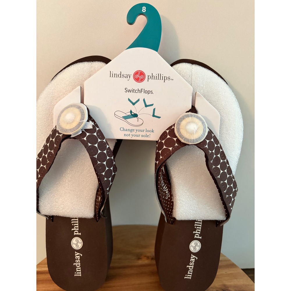 Woman's Lindsay Phillips Size 8 Taylor Brown Polka Dots Switch Flops Flip Flops